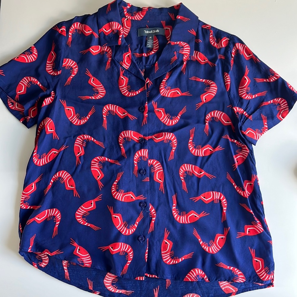 🦐 ModCloth shrimp print camp shirt!!!